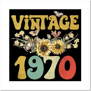 Vintage 1970 Sunflower Floral Retro Groovy 53rd Birthday Posters and Art